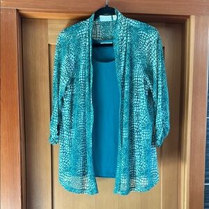 Susan Graver Teal Cardigan and Tank Set
